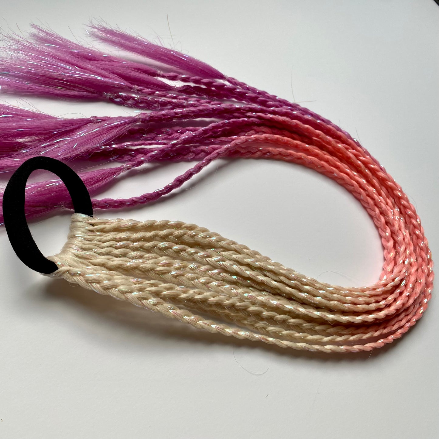 Braided Delphine | Blonde, Pink & Purple Tinsel Hair