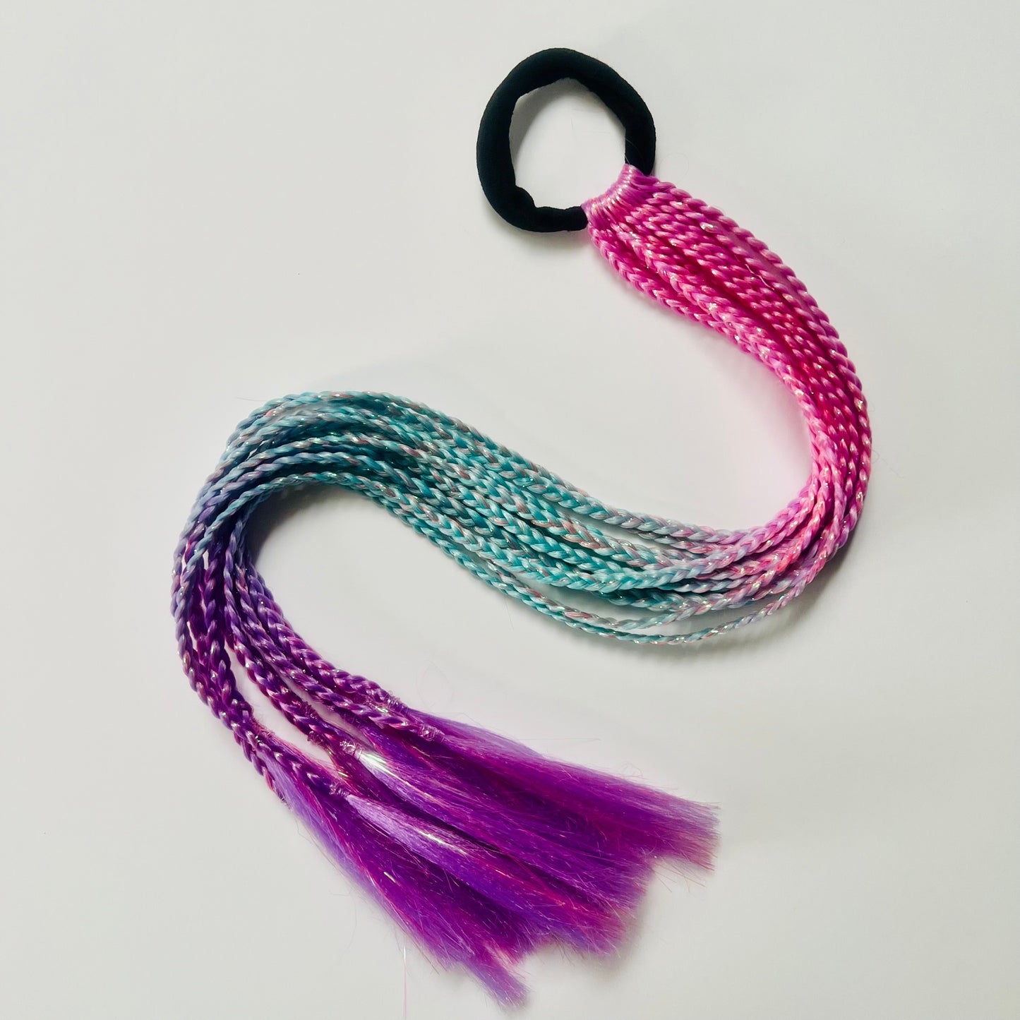 Braided Nixie | Aqua & Purple Ombre Tinsel Hair