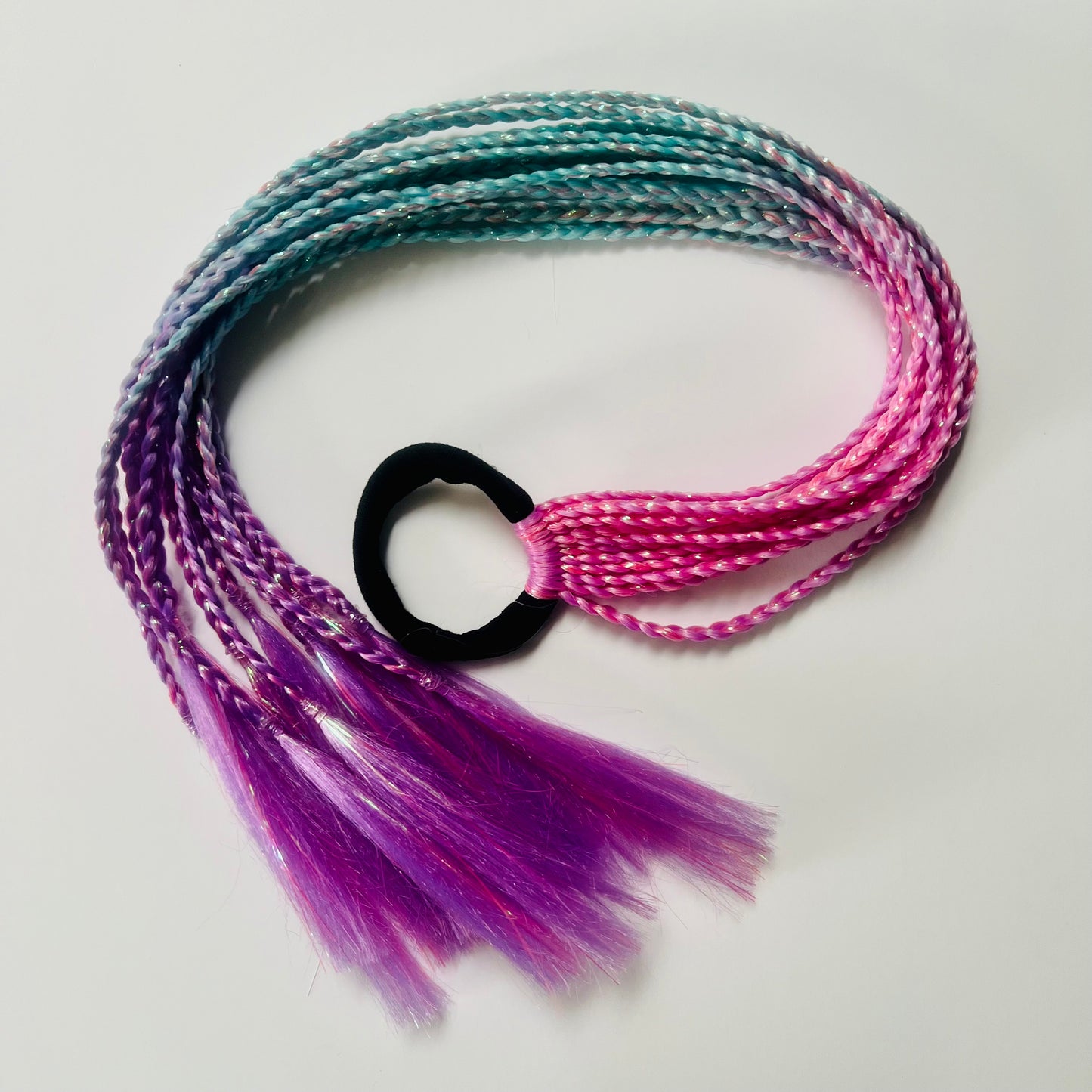 Braided Nixie | Aqua & Purple Ombre Tinsel Hair