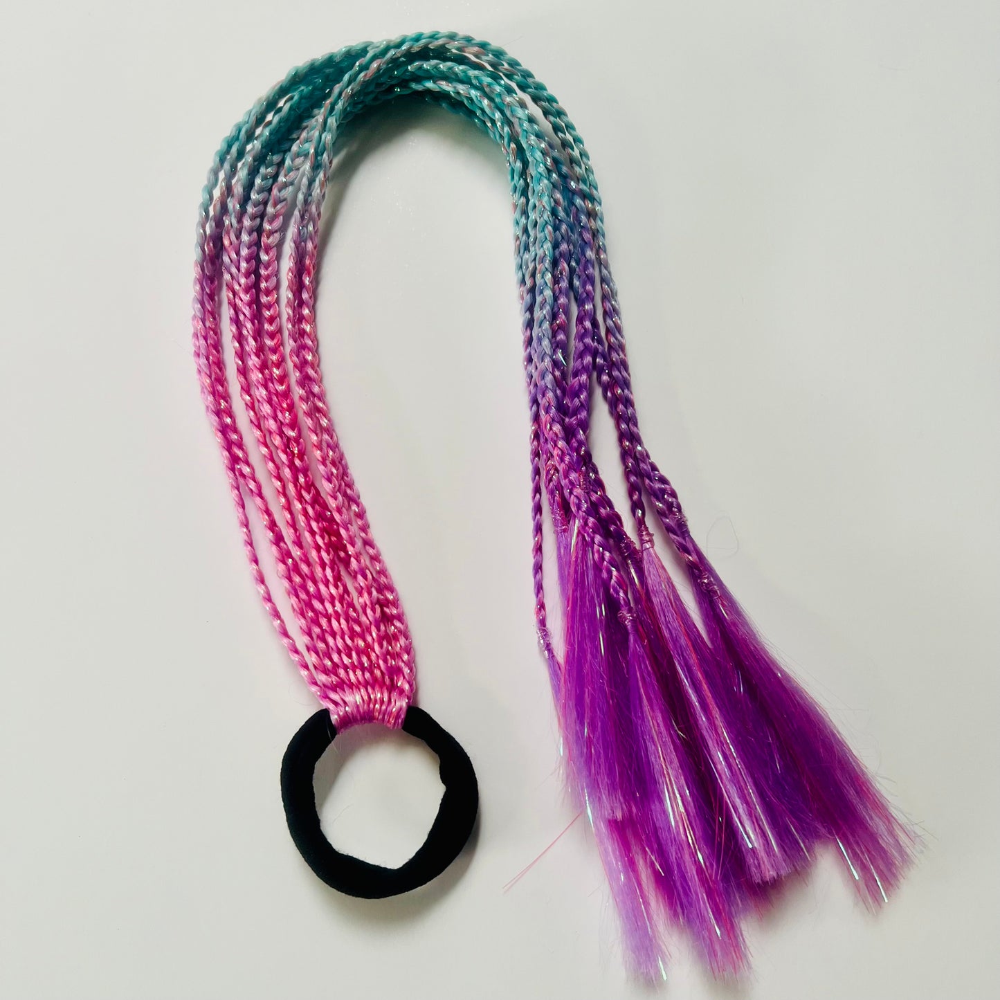 Braided Nixie | Aqua & Purple Ombre Tinsel Hair