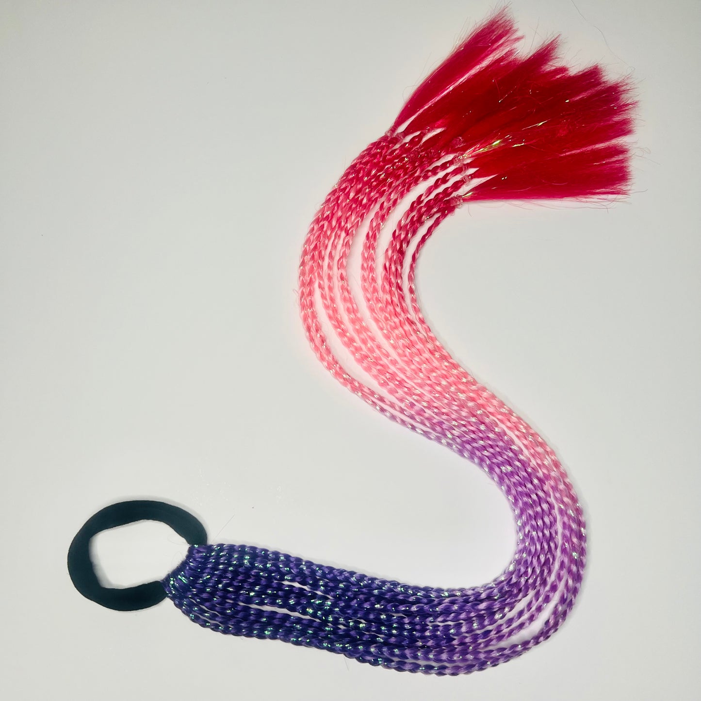 Braided Tamika | Purple & Pink Ombre Tinsel Hair