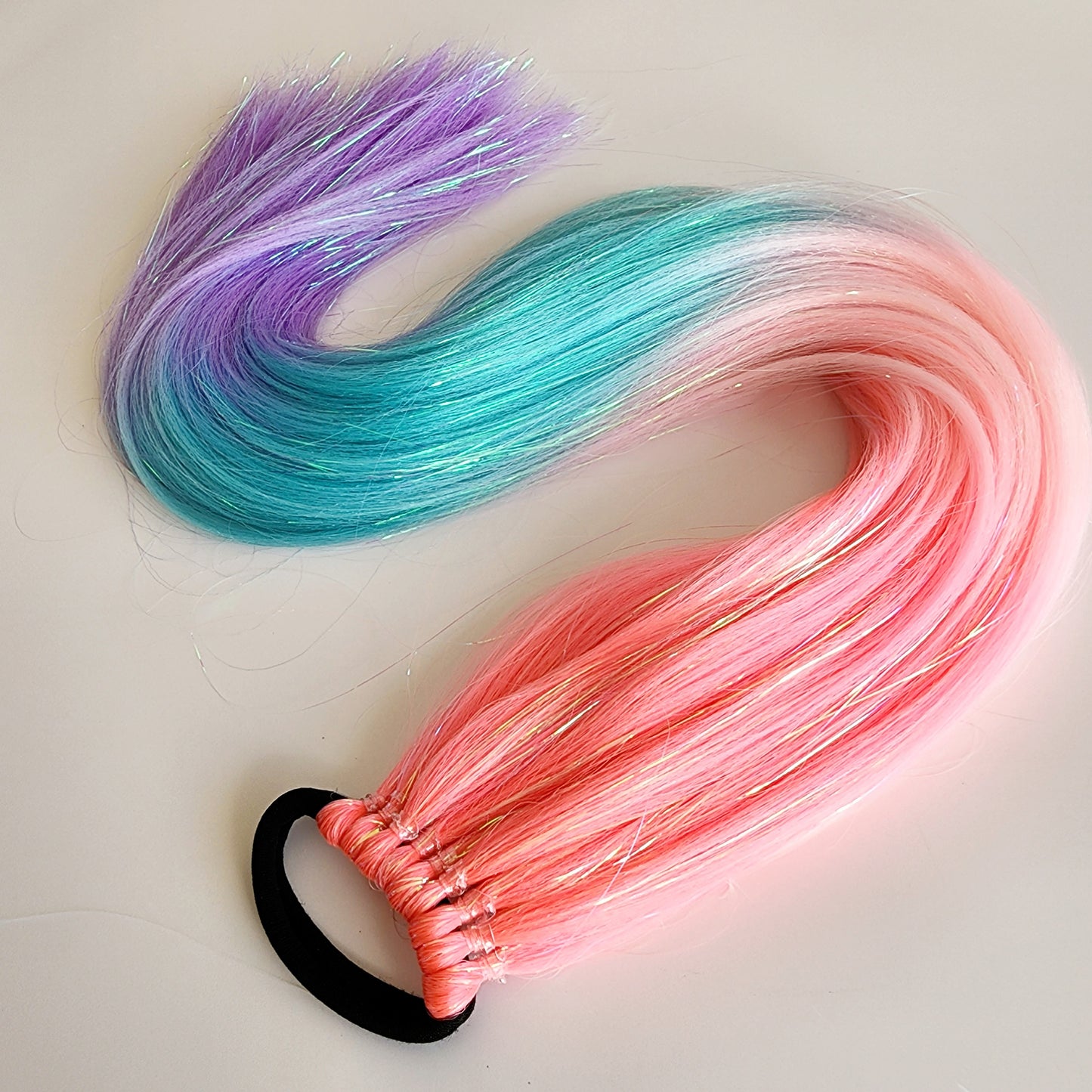 Mala | Pink Ombre, Turquoise & Purple Tinsel Hair