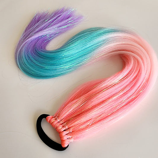 Mala | Pink Ombre, Turquoise & Purple Tinsel Hair