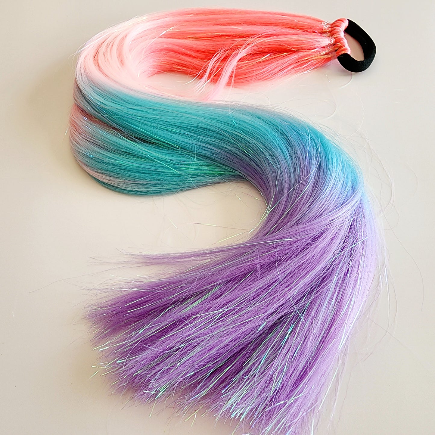 Mala | Pink Ombre, Turquoise & Purple Tinsel Hair